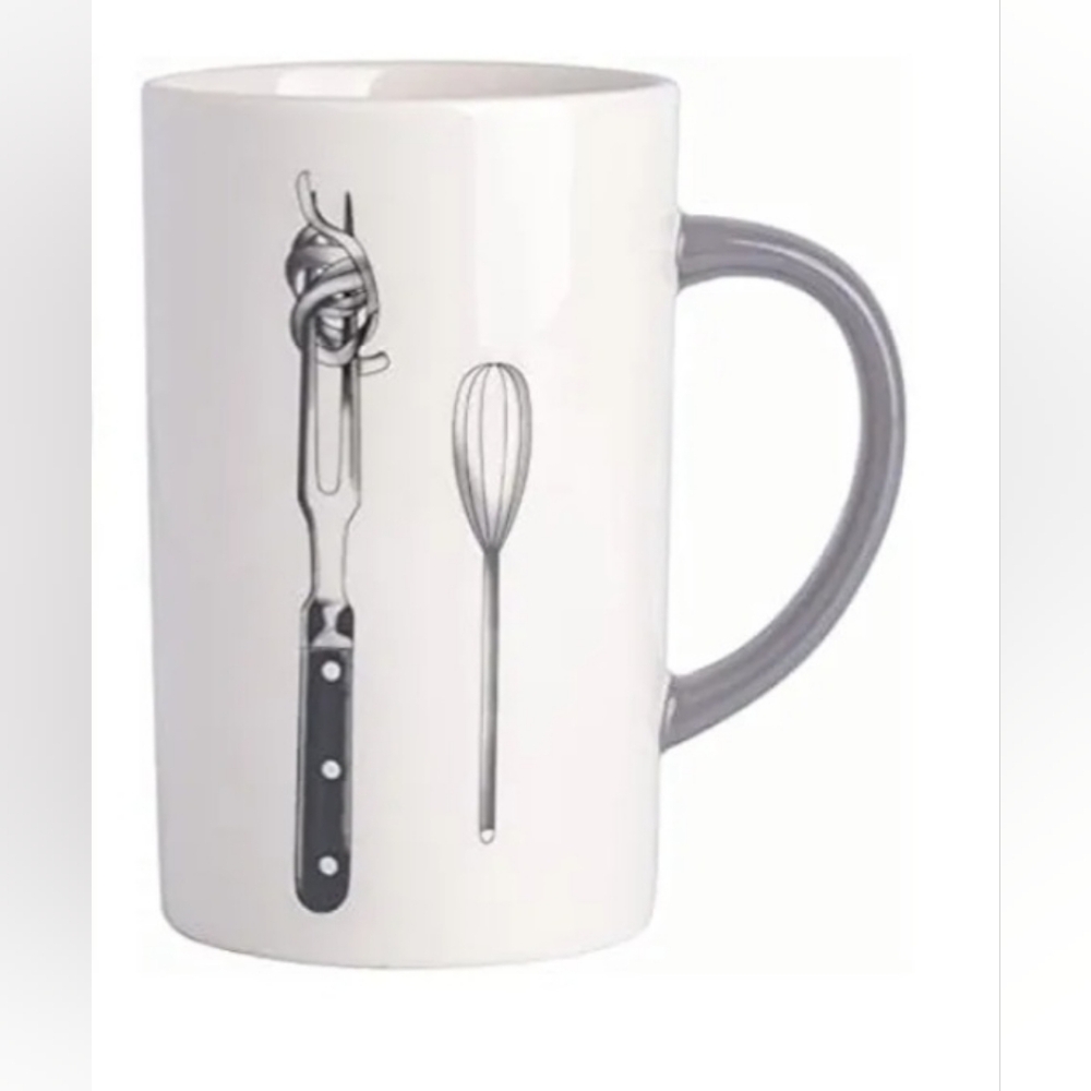 The Babish FORK & WHISK Tattoo Mug‎ Collection white ceramic coffee mug cup new